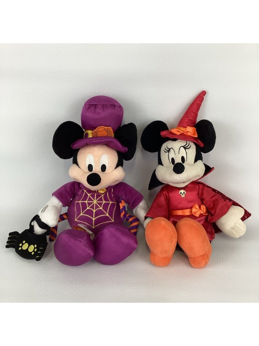 Disney Parks Mickey Mouse Spider Minnie Witch 15" Plush Stuffed Halloween Bundle